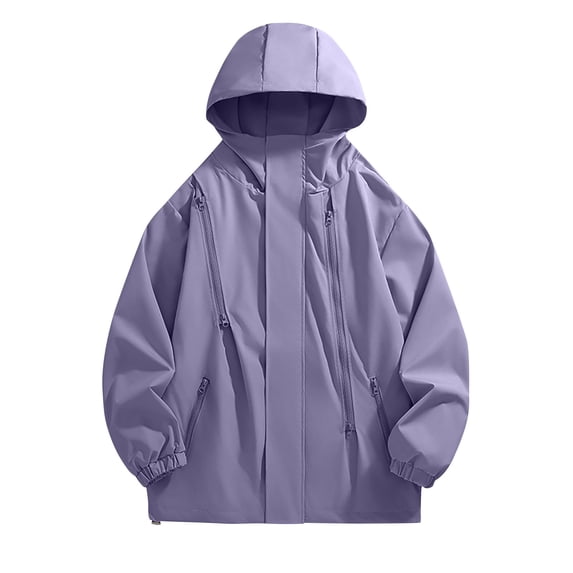 BLTIBY Men's Japanese Cargo Rain Jacket Outdoor Waterproof Hooded Jackets Lightweight Windbreaker with Zipper Pockets Purple XL