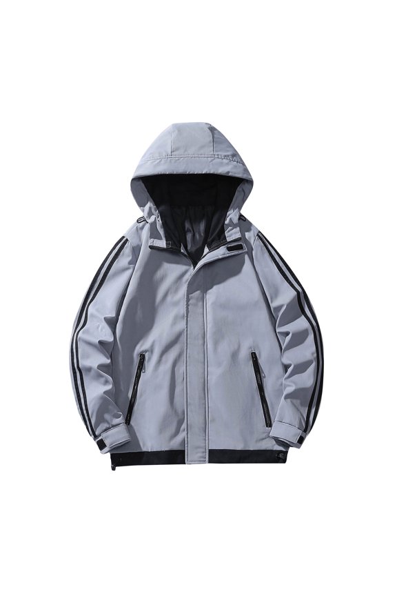 Men's Japanese Cargo Rain Jacket Outdoor Waterproof Hooded Jackets Lightweight Windbreaker with Zipper Pockets White XL