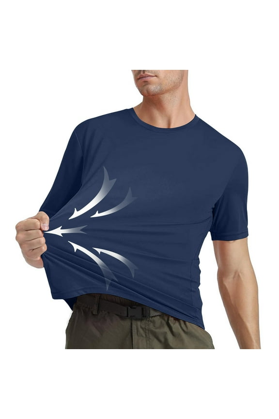 Men's Quick Dry Shirts Solid Color Round Neck Short Sleeve Spring Summer Moisture Wicking Sun Protection Performance T-Shirt Casual Workout Navy XXL