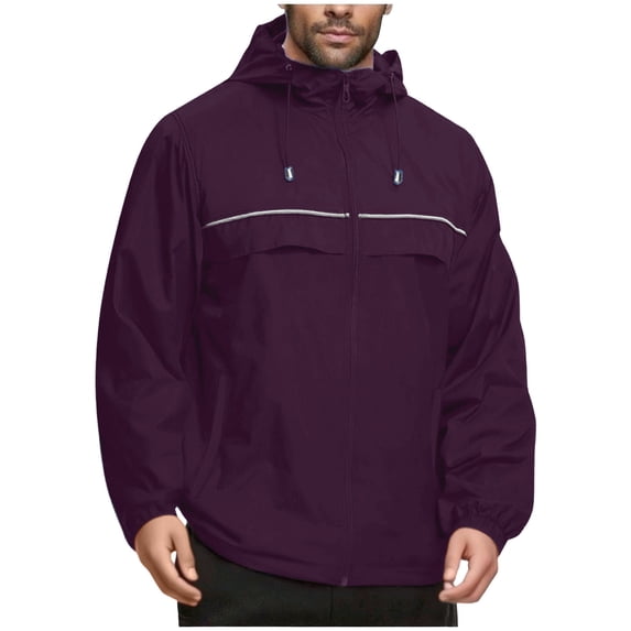 BLTIBY Men's Rain Jacket Waterproof Lightweight Windbreaker Hood Full-Zip Raincoat with Pockets Hiking Golf Travel Purple S