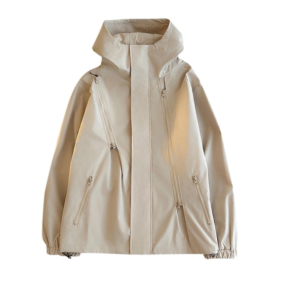 BLTIBY Men's Rain Jackets Outdoor Sports Windproof Waterproof Breathable Loose Mountaineering Windbreaker with Pockets Beige 3XL