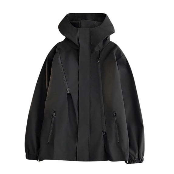 BLTIBY Men's Rain Jackets Outdoor Sports Windproof Waterproof Breathable Loose Mountaineering Windbreaker with Pockets Black M