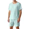 thumbnail image 1 of BLTIBY Men's Ribbed Knit Sets 2 Piece Outfits Summer Short Sleeve Crew Neck T-Shirts and Shorts Set Solid Color Sports Suits Green XXL, 1 of 7