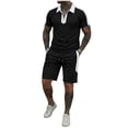 thumbnail image 1 of BLTIBY Men's Sets 2 Piece Outfits Lapel Zip Shirt and Drawstring Shorts Set Summer Fashion Casual Short Sleeve Suits Tracksuits with Pockets Black XXL, 1 of 7