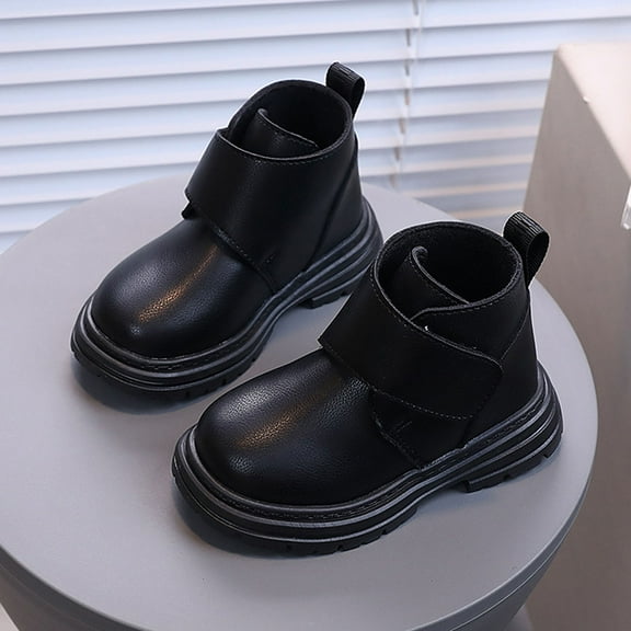 BLTIBY Girls Combat Ankle Boots Fall Winter Waterproof PU Leather Outdoor Hiking Shoes Non Slip Texture Soft Walking Boot for Toddler/Little Kid Black 4.5-5Years