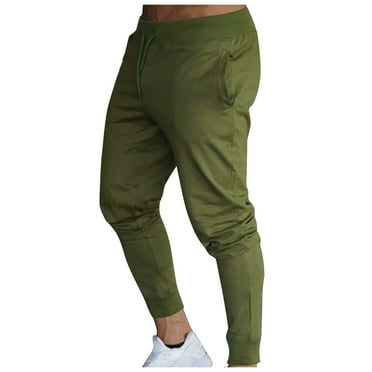 BLTIBY Men's Sports Calf Pants Gym Joggers Spring Summer Pants Elastic Waist with Pockets Drawstring Comfortable Soft Casual Breathable Lightweight Outdoor Bottom Trousers Army Green 1a L