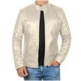 thumbnail image 1 of BLTIBY Men's Stand Collar Faux Leather Jacket Casual Zip Up Vintage Leather Motorcycle Coat Solid Color Slim Punk Biker Outwear Beige 3XL, 1 of 4