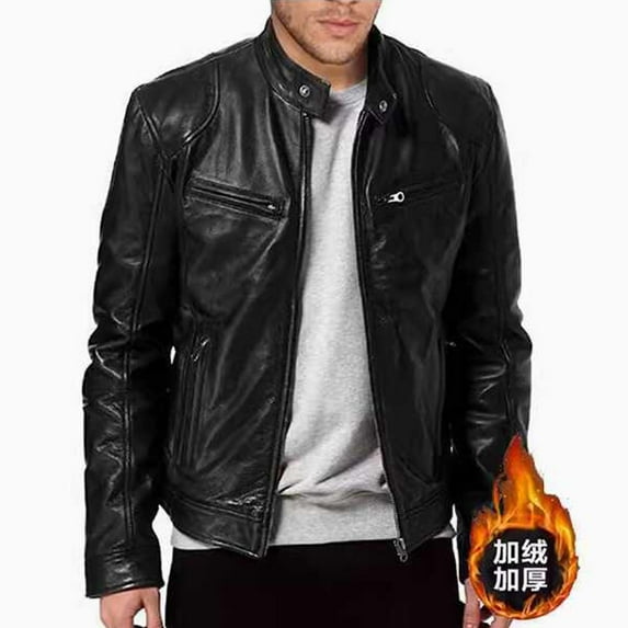 BLTIBY Men's Stand Collar Faux Leather Jacket Casual Zip Up Vintage Leather Motorcycle Coat Solid Color Slim Punk Biker Outwear with Pockets Black XXL