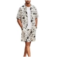 thumbnail image 1 of BLTIBY Men's Summer Beach Outfits 2 Piece Printed Short Sleeve Button Shirts and Drawstring Shorts Vacation Sets with Pockets Lightweight Beige XL, 1 of 9