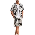 thumbnail image 1 of BLTIBY Men's Summer Beach Outfits 2 Piece Printed Short Sleeve Button Shirts and Drawstring Shorts Vacation Sets with Pockets Lightweight Black XXL, 1 of 8
