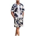 thumbnail image 1 of BLTIBY Men's Summer Beach Outfits 2 Piece Printed Short Sleeve Button Shirts and Drawstring Shorts Vacation Sets with Pockets Lightweight Blue 3XL, 1 of 9