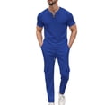 thumbnail image 1 of BLTIBY Men's Summer Sets 2 Piece Outfits Waffle Crewneck V Neck Fitted Lace Up Short Sleeve T-Shirt & Drawstring Cargo Pants Casual Stylish Matching Set with Pockets Blue XL, 1 of 8