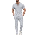 thumbnail image 1 of BLTIBY Men's Summer Sets 2 Piece Outfits Waffle Crewneck V Neck Fitted Lace Up Short Sleeve T-Shirt & Drawstring Cargo Pants Casual Stylish Matching Set with Pockets Gray XL, 1 of 8