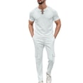 thumbnail image 1 of BLTIBY Men's Summer Sets 2 Piece Outfits Waffle Crewneck V Neck Fitted Lace Up Short Sleeve T-Shirt & Drawstring Cargo Pants Casual Stylish Matching Set with Pockets White XL, 1 of 8