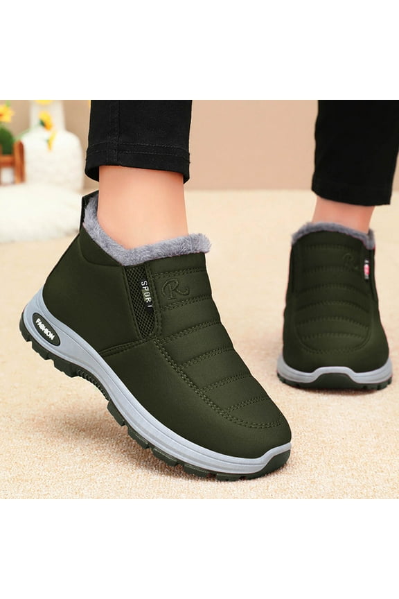 Womens Winter Snow Boots Waterproof Slip-On Warm Lined Ankle Boot Outdoor Deep Grain Rubber Sole Booties Army Green 43