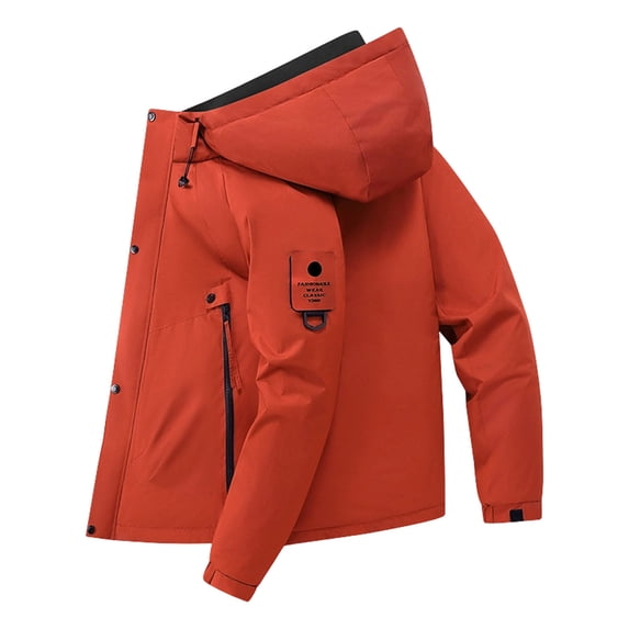 BLTIBY Men's Waterproof Hooded Rain Jacket Lightweight Windproof Fleece Lined Warm Versatile Raincoat with Pockets for Hiking Camping Outdoor Red 3XL