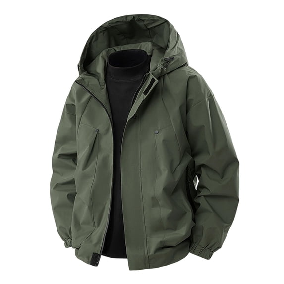 BLTIBY Men's Waterproof Rain Jacket Lightweight Hooded Windbreaker with Pockets for Outdoor Hiking & Travel Army Green M