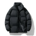 thumbnail image 1 of BLTIBY Men's Winter Puffer Jacket Solid Color Full Zip Stand Collar Coats Casual Fashion Quilted Overcoat with Pockets Black XL, 1 of 3