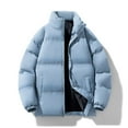 thumbnail image 1 of BLTIBY Men's Winter Puffer Jacket Solid Color Full Zip Stand Collar Coats Casual Fashion Quilted Overcoat with Pockets Blue XXL, 1 of 7