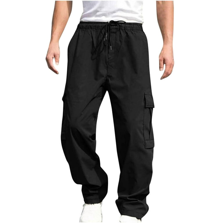 BLTIBY Men s Workout Pants Straight Fit Stretch Drawstring Fitness Sweatpants Multi Pockets Casual Loose Comfort Joggers Tactical Working Lightweight