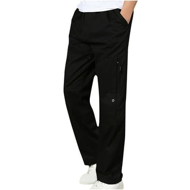 BLTIBY Men's Workout Pants Straight-Fit Stretch Drawstring Fitness Sweatpants Multi-Pockets Casual Loose Comfort Joggers Tactical Working Lightweight Elasticated Pants Trousers Black 4 XL