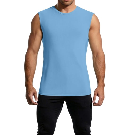 BLTIBY Men's Workout Tank Tops Soft Lightweight Sleeveless Breathable Shirts for Beach Athletic Wear Light Blue XL