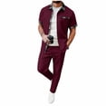thumbnail image 1 of BLTIBY Mens 2 Piece Set Summer Waffle Beach Outfits Short Sleeve Button Down Shirts and Drawstring Pants Tracksuits Sportswear with Pockets Wine L, 1 of 9