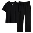 thumbnail image 1 of BLTIBY Mens 2 Pieces Cotton Outfits Short Sleeve V Neck Shirts and Pants Casual Sets with Pockets Black L, 1 of 8