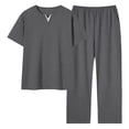 thumbnail image 1 of BLTIBY Mens 2 Pieces Cotton Outfits Short Sleeve V Neck Shirts and Pants Casual Sets with Pockets Gray XL, 1 of 4