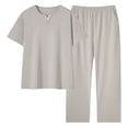 thumbnail image 1 of BLTIBY Mens 2 Pieces Cotton Outfits Short Sleeve V Neck Shirts and Pants Casual Sets with Pockets Khaki 4XL, 1 of 4