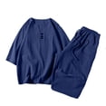 thumbnail image 1 of BLTIBY Mens 2 Pieces Linen Outfits Japanese Style Kimono Short-Sleeved T-Shirt Pants Lightweight Sets with Pockets Navy M, 1 of 4