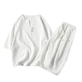 thumbnail image 1 of BLTIBY Mens 2 Pieces Linen Outfits Japanese Style Kimono Short-Sleeved T-Shirt Pants Lightweight Sets with Pockets White L, 1 of 4