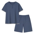 thumbnail image 1 of BLTIBY Mens 2 Pieces Outfits Short Sleeve Henley Shirts and Shorts Casual Sets with Pockets Navy XL, 1 of 5
