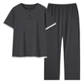 thumbnail image 1 of BLTIBY Mens 2 Pieces Outfits Short Sleeve Henley Shirts and Wide Leg Pants Tracksuits Sets with Pockets Black 4XL, 1 of 5