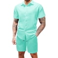 thumbnail image 1 of BLTIBY Mens 2 Pieces Outfits Texture Short Sleeve Button Down Lapel Shirts and Drawstring Shorts Tracksuit Beach Sets with Pockets Mint Green S, 1 of 8