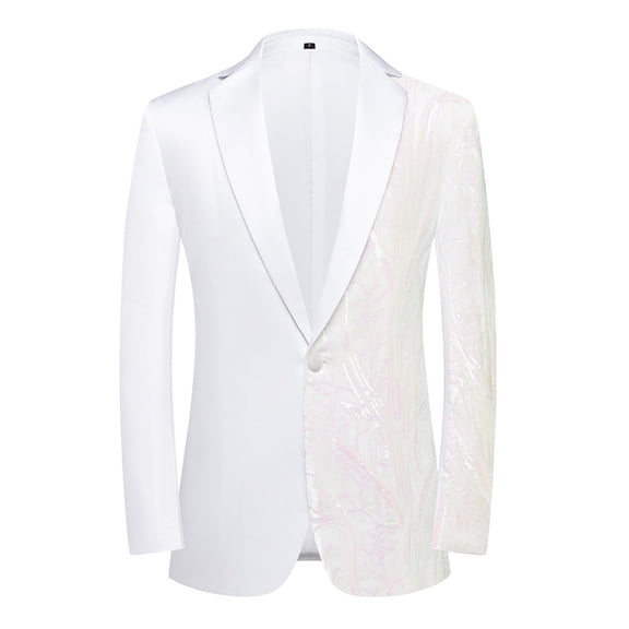 BLTIBY Mens Blazer Jacket Sequin Slim Fit Business Lightweight Coats Fashion Lapel One Button Outwear with Pockets White M