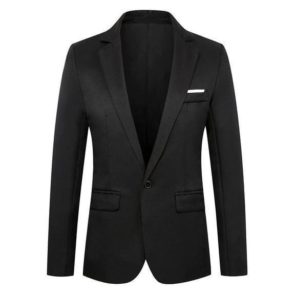 BLTIBY Mens Blazer Jacket Solid Color Business Lightweight Coats Fashion Lapel One Button Outwear with Pockets Black M
