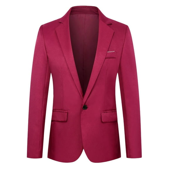 BLTIBY Mens Blazer Jacket Solid Color Business Lightweight Coats Fashion Lapel One Button Outwear with Pockets Wine XL