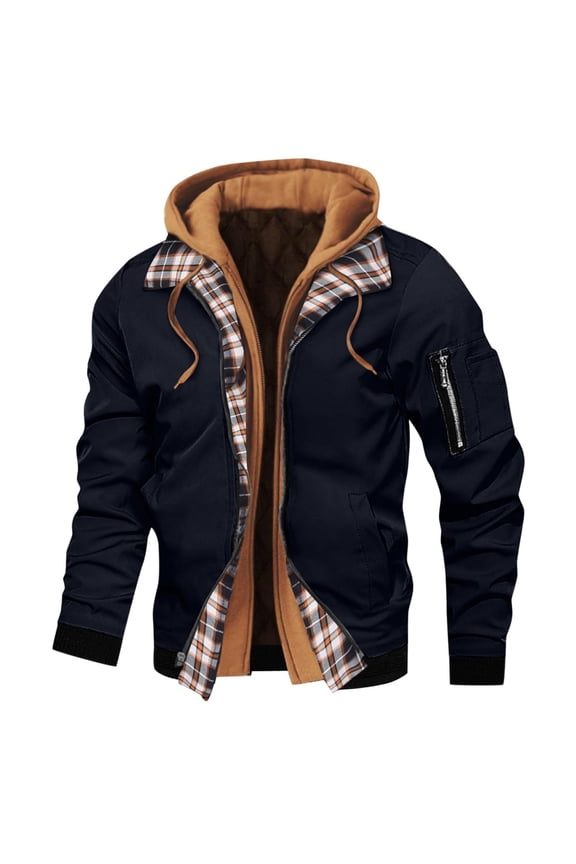 Mens Bomber Jacket Fall Winter Solid Color Lightweight Full Zip Light Windbreaker Casual Stylish Golf Coat Outwear Navy M