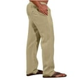 thumbnail image 1 of BLTIBY Mens Casual Beach Trousers Summer Autumn Cotton Linen Pants Elastic Waist Drawstring Loose Straight Leg Yoga Trousers with Pockets Lightweight Comfortable Sweatpants Khaki 2 L, 1 of 6