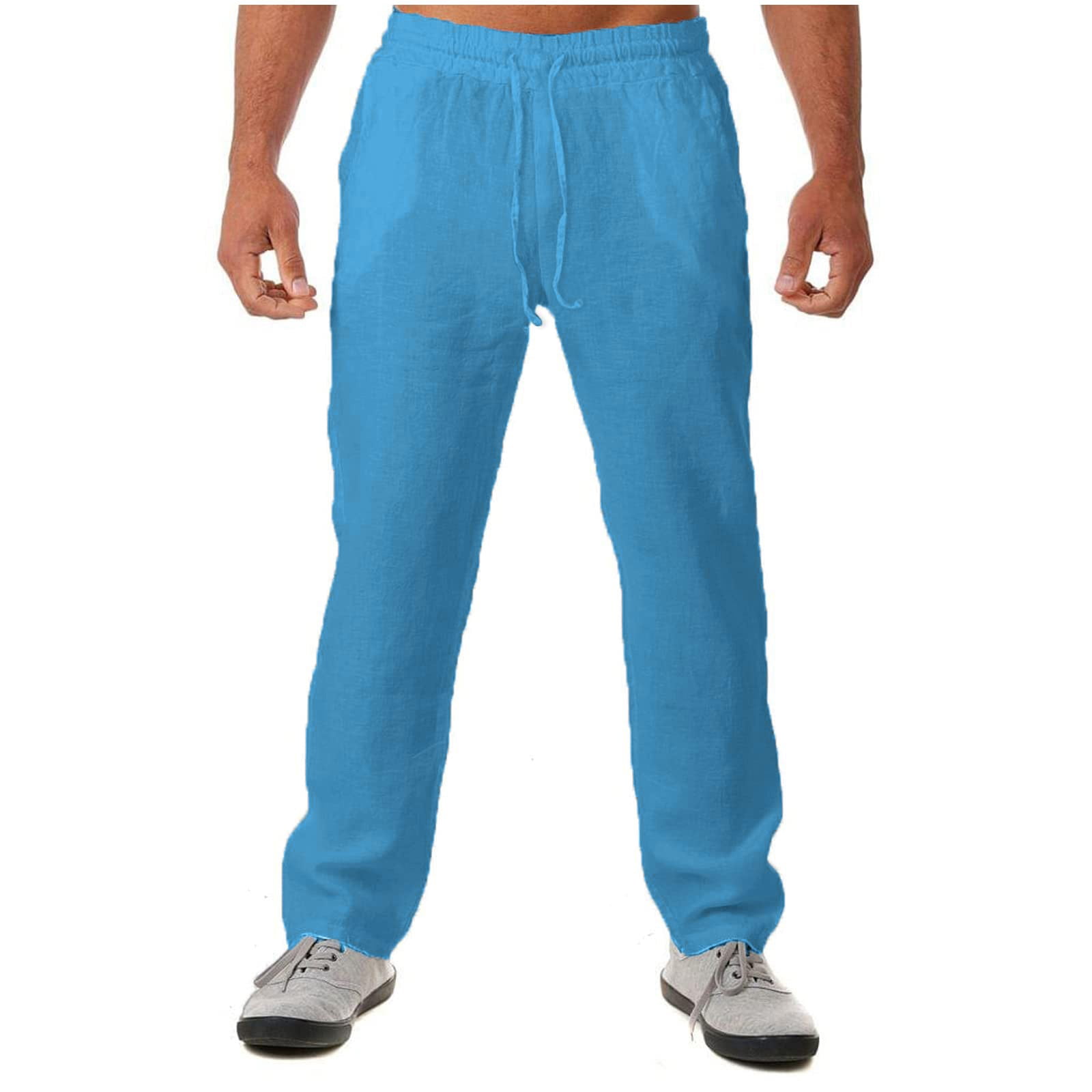 2022Men's Summer Plain Casual Cotton And Linen Cropped Trousers.Loose fitting and breathable