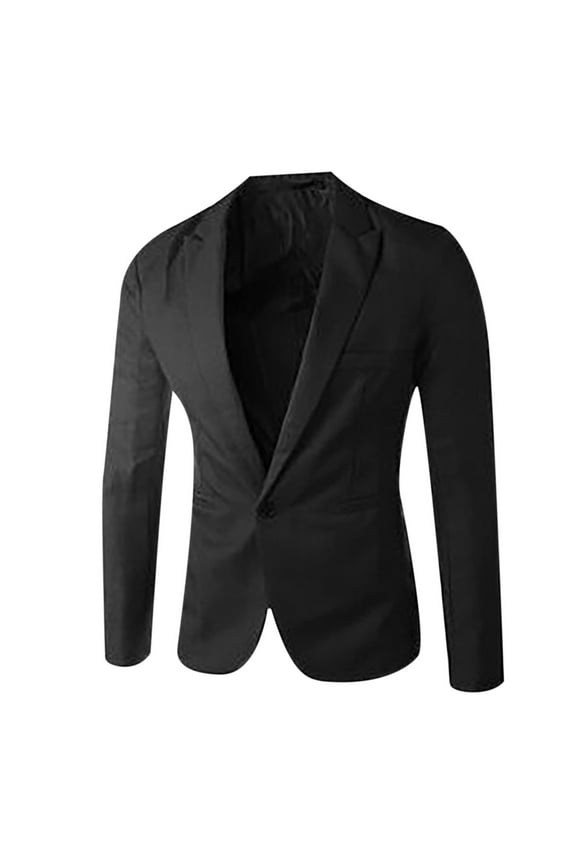 Mens Casual Blazer Sport Coats Dress Solid Color One Button Formal Classic Suit Jacket Business Blazers Wedding Party Jackets with Pockets Black L