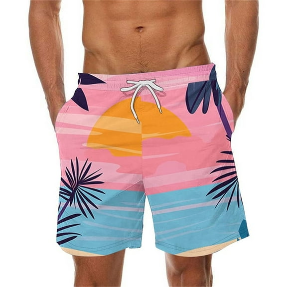 BLTIBY Mens Casual Shorts Summer Elastic Waist Drawstring Printed Hawaiian Beach Short with Pockets Fashion Short Pants Multicolor 3 XL