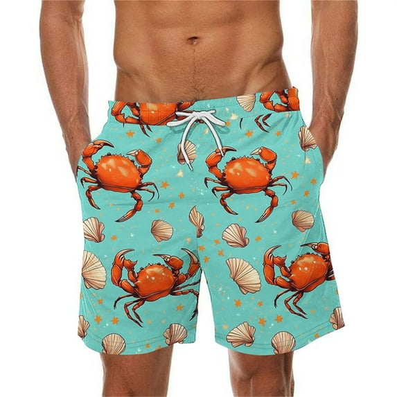 BLTIBY Mens Casual Shorts Summer Elastic Waist Drawstring Printed Hawaiian Beach Short with Pockets Fashion Short Pants Multicolor 7 4XL