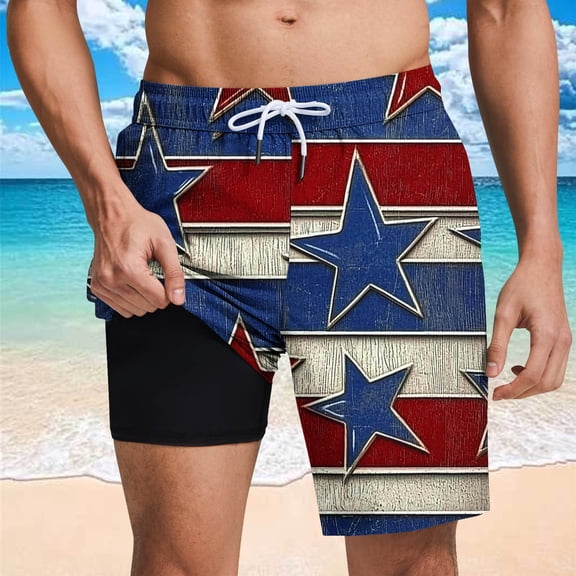 BLTIBY Mens Casual Shorts Summer Independence Day Printed Elastic Waist Drawstring Beach Short Fashion Sports Short Pants with Pockets Black XXL