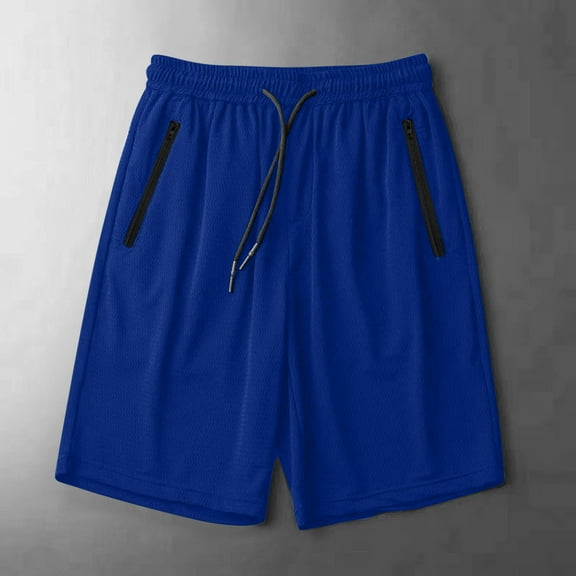 BLTIBY Mens Casual Shorts Summer Solid Color Elastic Waist Drawstring Beach Loose Shorts Lightweight Fashion Short Pants with Zip Pockets Blue S
