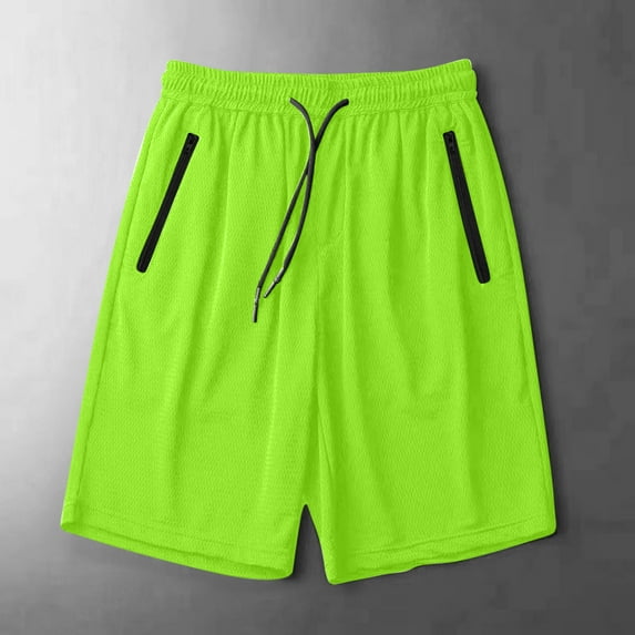 BLTIBY Mens Casual Shorts Summer Solid Color Elastic Waist Drawstring Beach Loose Shorts Lightweight Fashion Short Pants with Zip Pockets Green 3XL