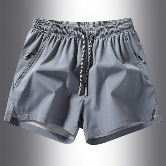 BLTIBY Mens Casual Shorts Summer Solid Color Elastic Waist Drawstring Beach Short with Zip Pockets Fashion Sports Short Pants Gray M