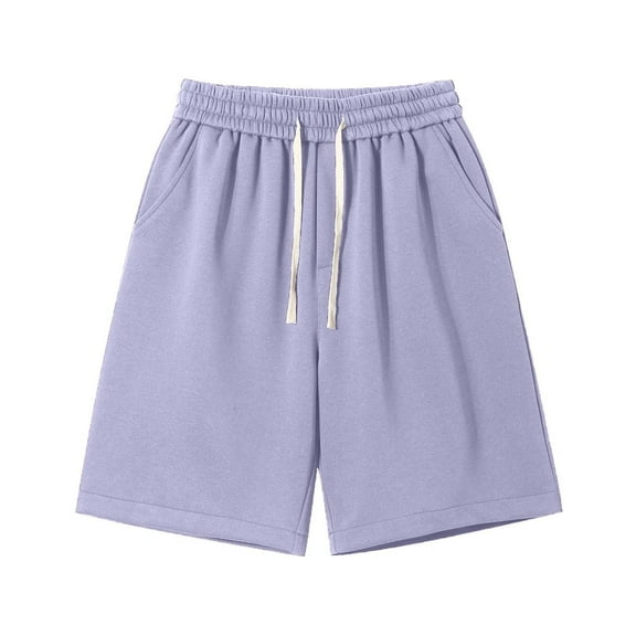 BLTIBY Mens Casual Shorts Unisex Summer Solid Color Elastic Waist Drawstring Short Fashion Comfortable Plus Size Short Pants with Pockets 2025 Purple 4XL