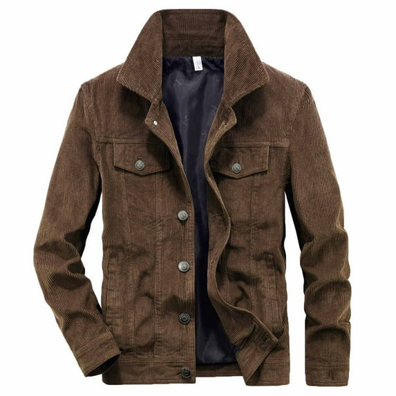 BLTIBY Mens Corduroy Jacket Fall Winter Solid Color Vintage Slim Fit Button Casual Sports Coat Lightweight Warm Outwear with Pockets Coffee XL